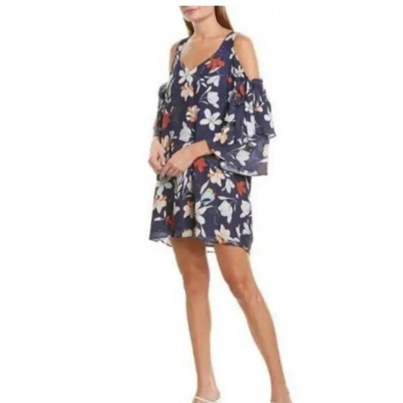 Parker Women's‎ Blue Floral Print Moondance Cold Shoulder Mini Dress size XS - Picture 1 of 5